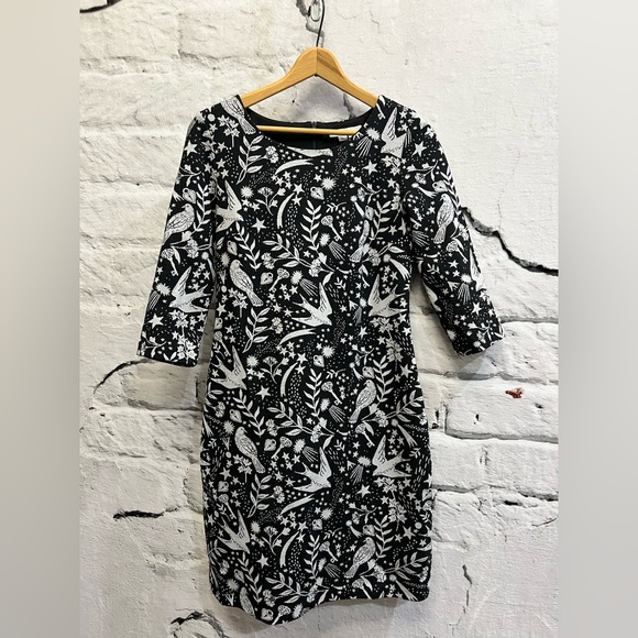Boden Winifred Black Mystic Woodland Jacquard Dress Black & White Bird‎ Heart - Picture 4 of 7